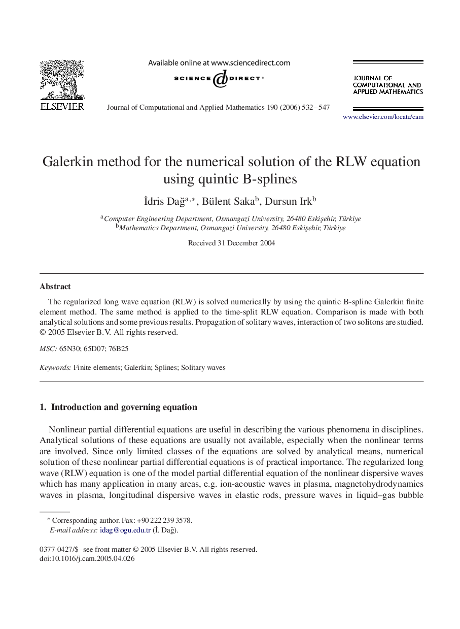 Galerkin method for the numerical solution of the RLW equation using quintic B-splines