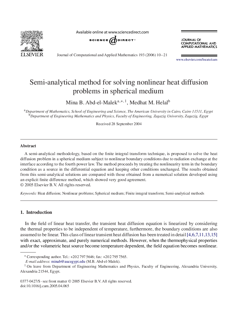 Semi-analytical method for solving nonlinear heat diffusion problems in spherical medium