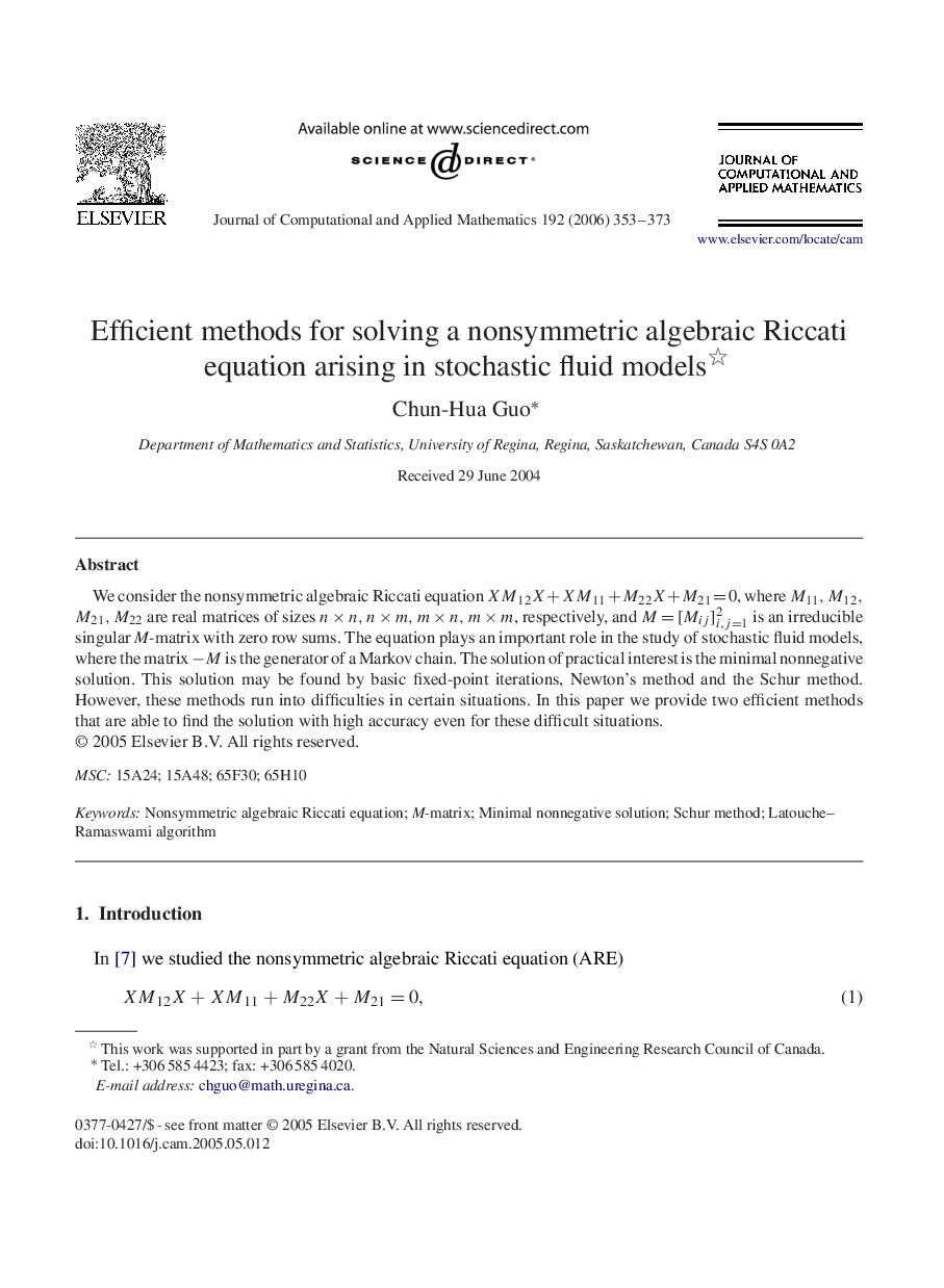 Efficient methods for solving a nonsymmetric algebraic Riccati equation arising in stochastic fluid models 