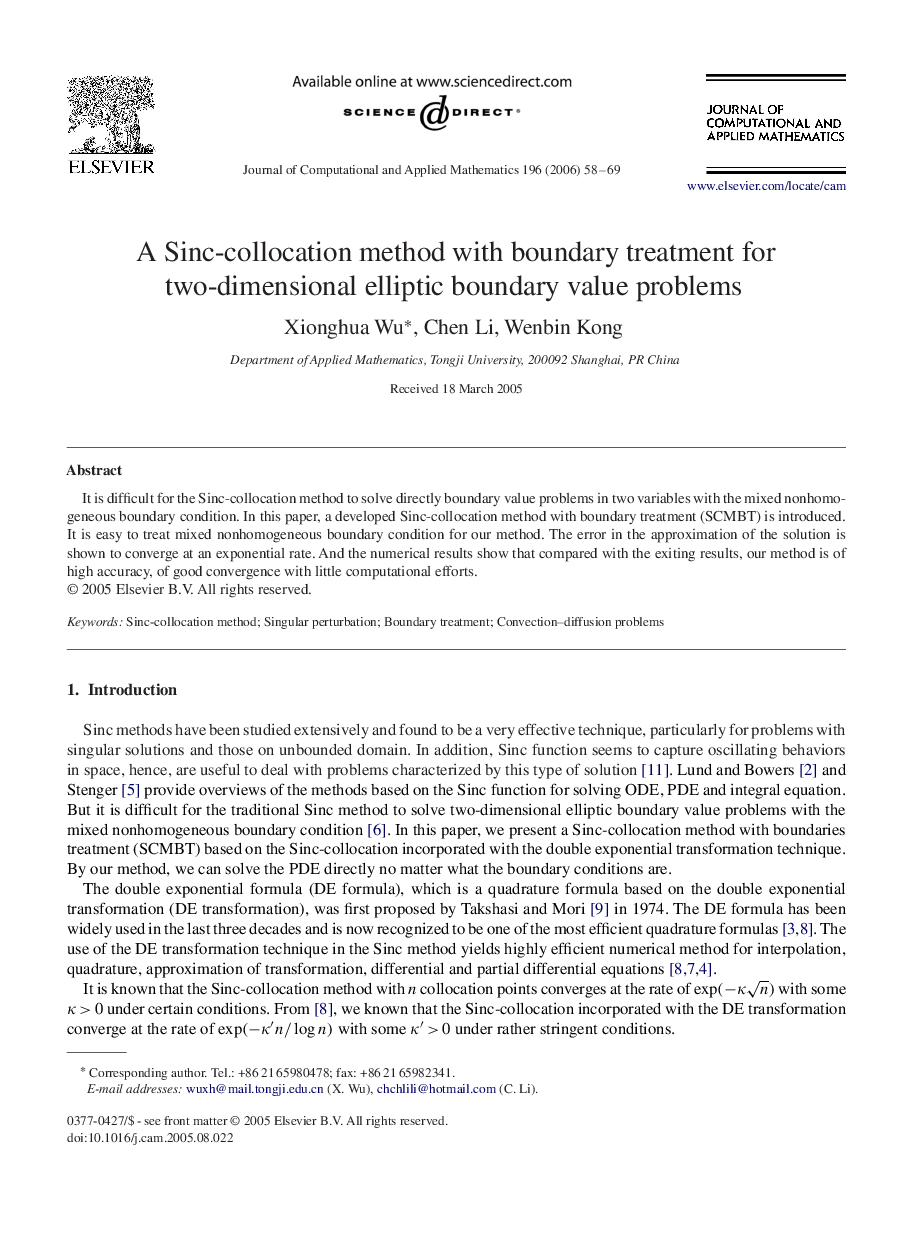 A Sinc-collocation method with boundary treatment for two-dimensional elliptic boundary value problems