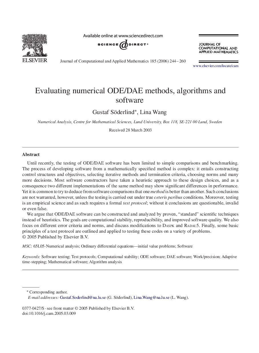 Evaluating numerical ODE/DAE methods, algorithms and software