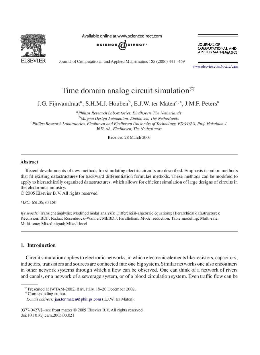 Time domain analog circuit simulation 