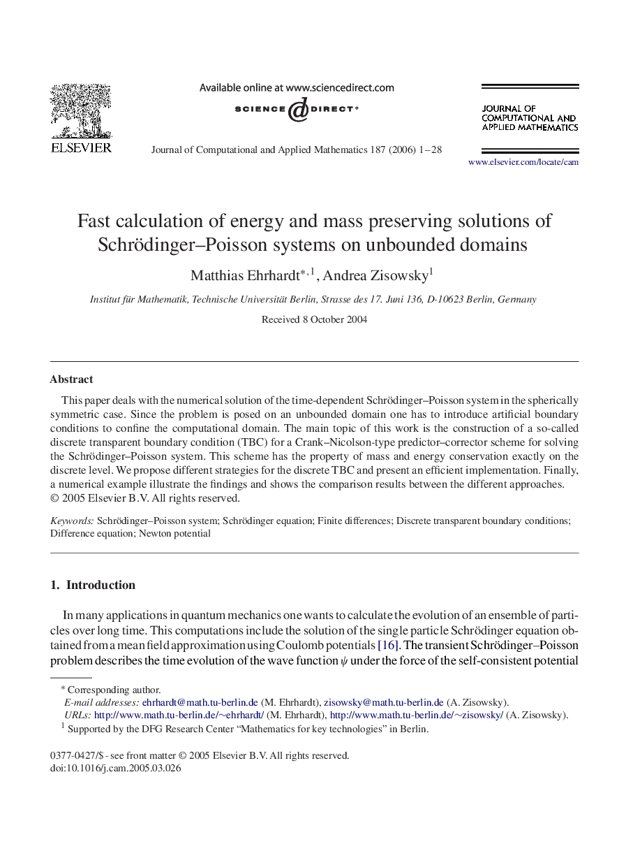 Fast calculation of energy and mass preserving solutions of Schrödinger–Poisson systems on unbounded domains