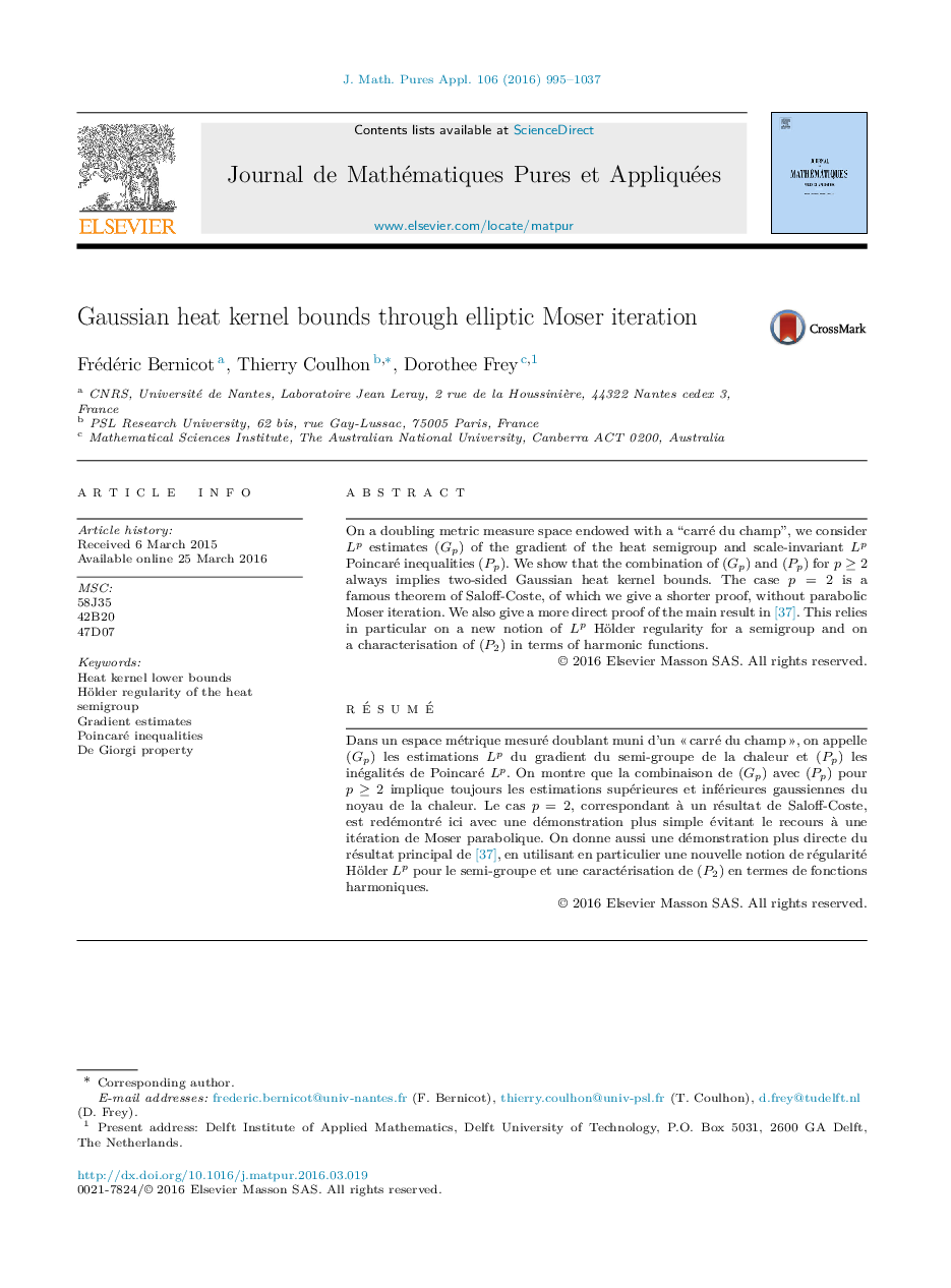 Gaussian heat kernel bounds through elliptic Moser iteration