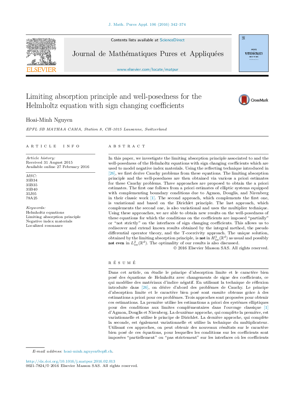 Limiting absorption principle and well-posedness for the Helmholtz equation with sign changing coefficients