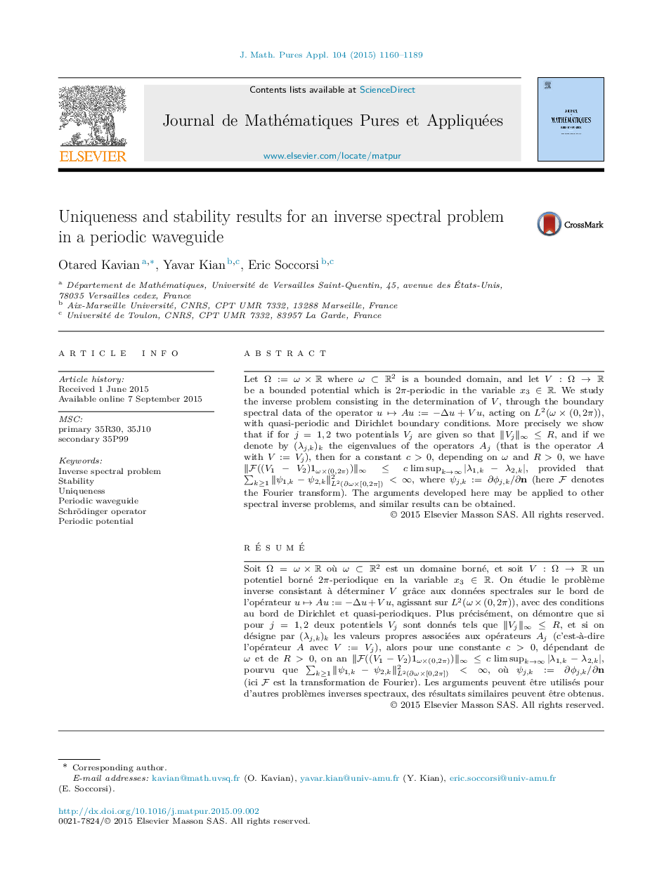 Uniqueness and stability results for an inverse spectral problem in a periodic waveguide