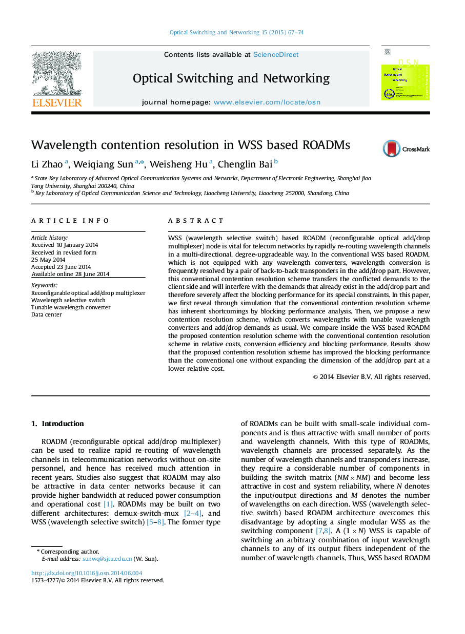 Wavelength contention resolution in WSS based ROADMs