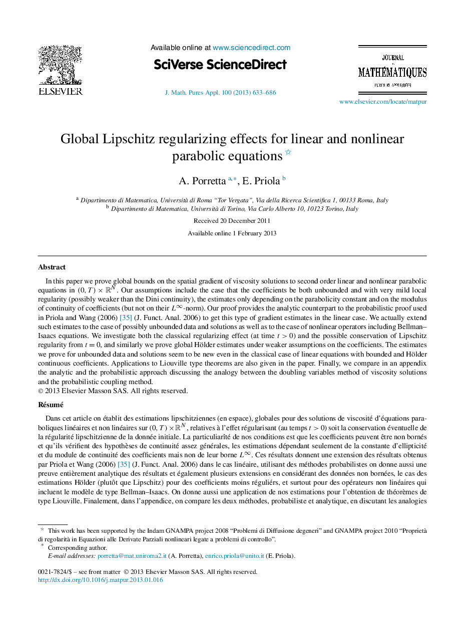 Global Lipschitz regularizing effects for linear and nonlinear parabolic equations 