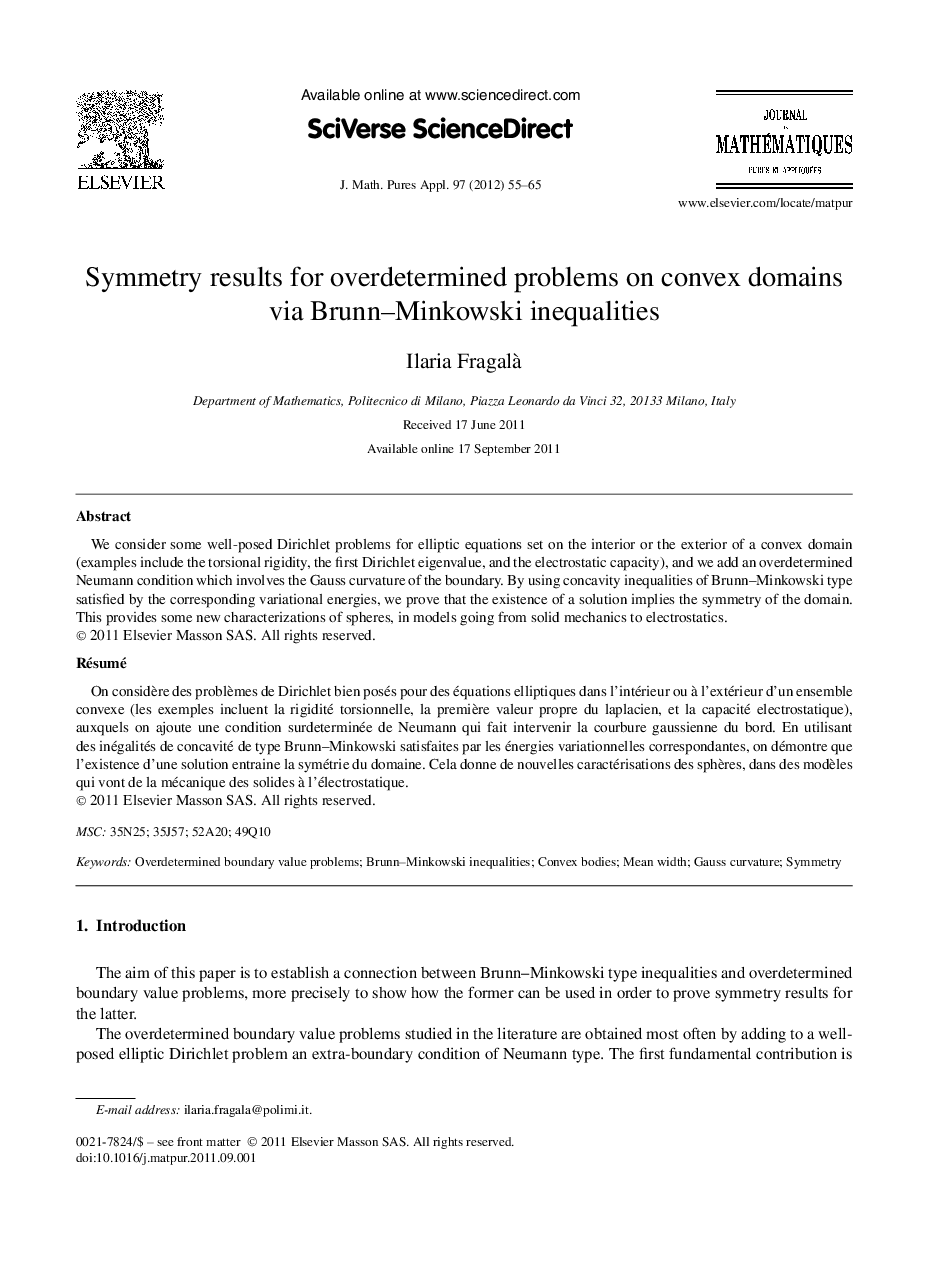 Symmetry results for overdetermined problems on convex domains via Brunn–Minkowski inequalities