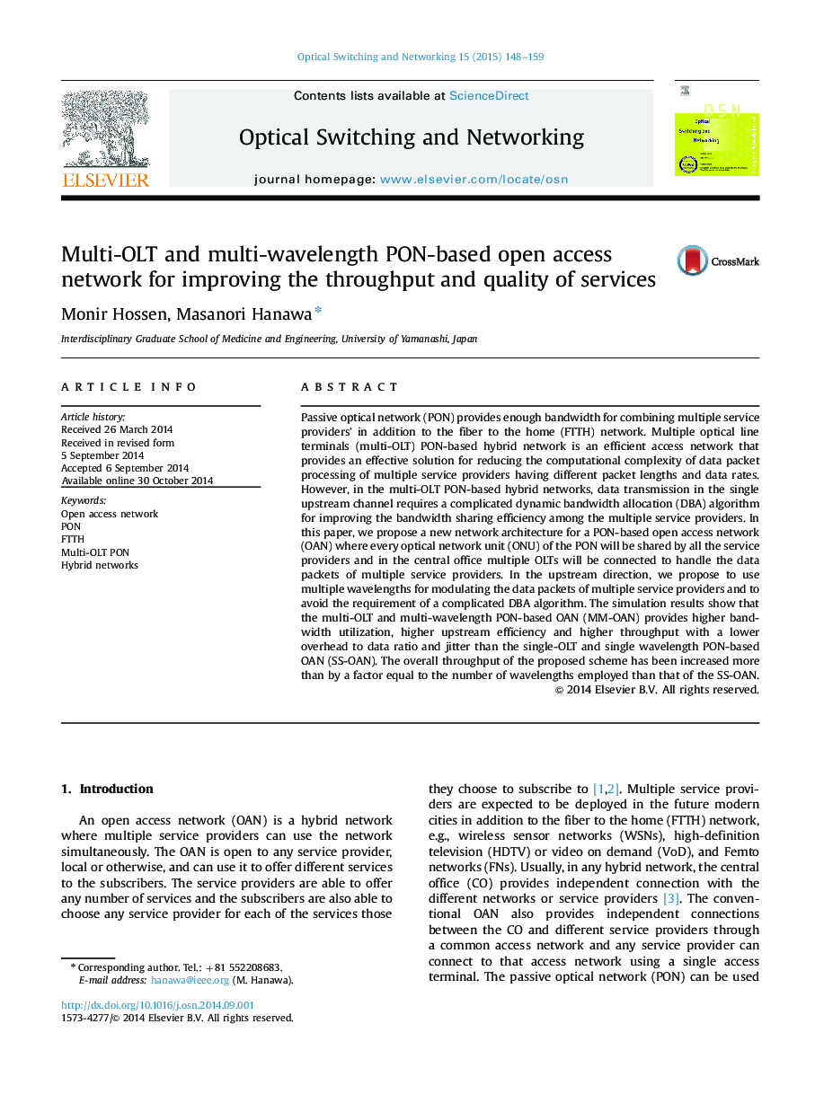 Multi-OLT and multi-wavelength PON-based open access network for improving the throughput and quality of services