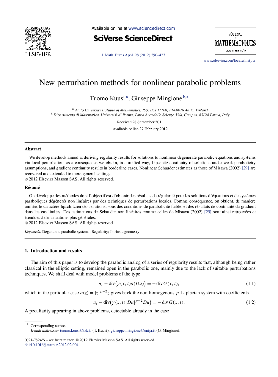 New perturbation methods for nonlinear parabolic problems