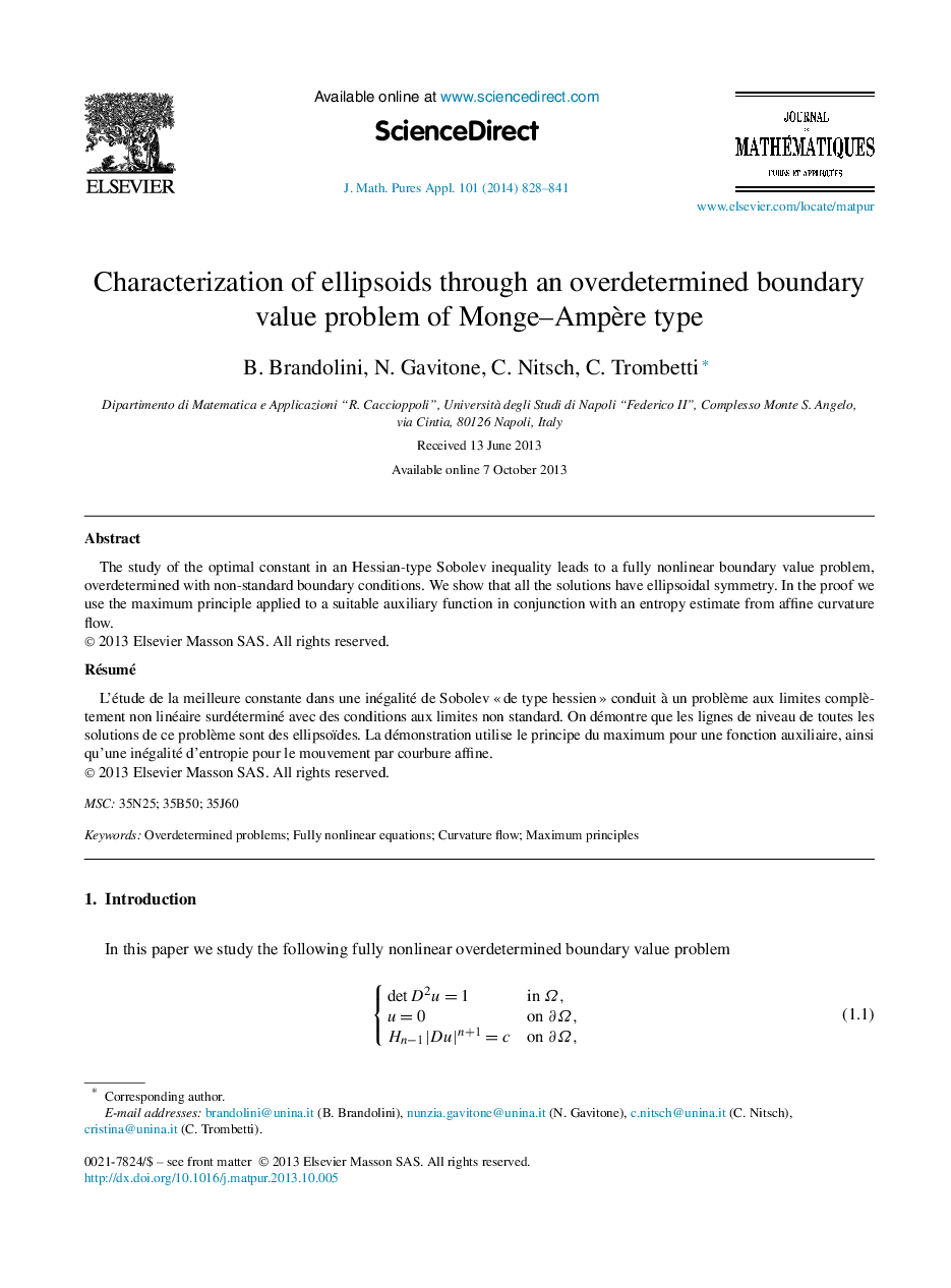 Characterization of ellipsoids through an overdetermined boundary value problem of Monge–Ampère type