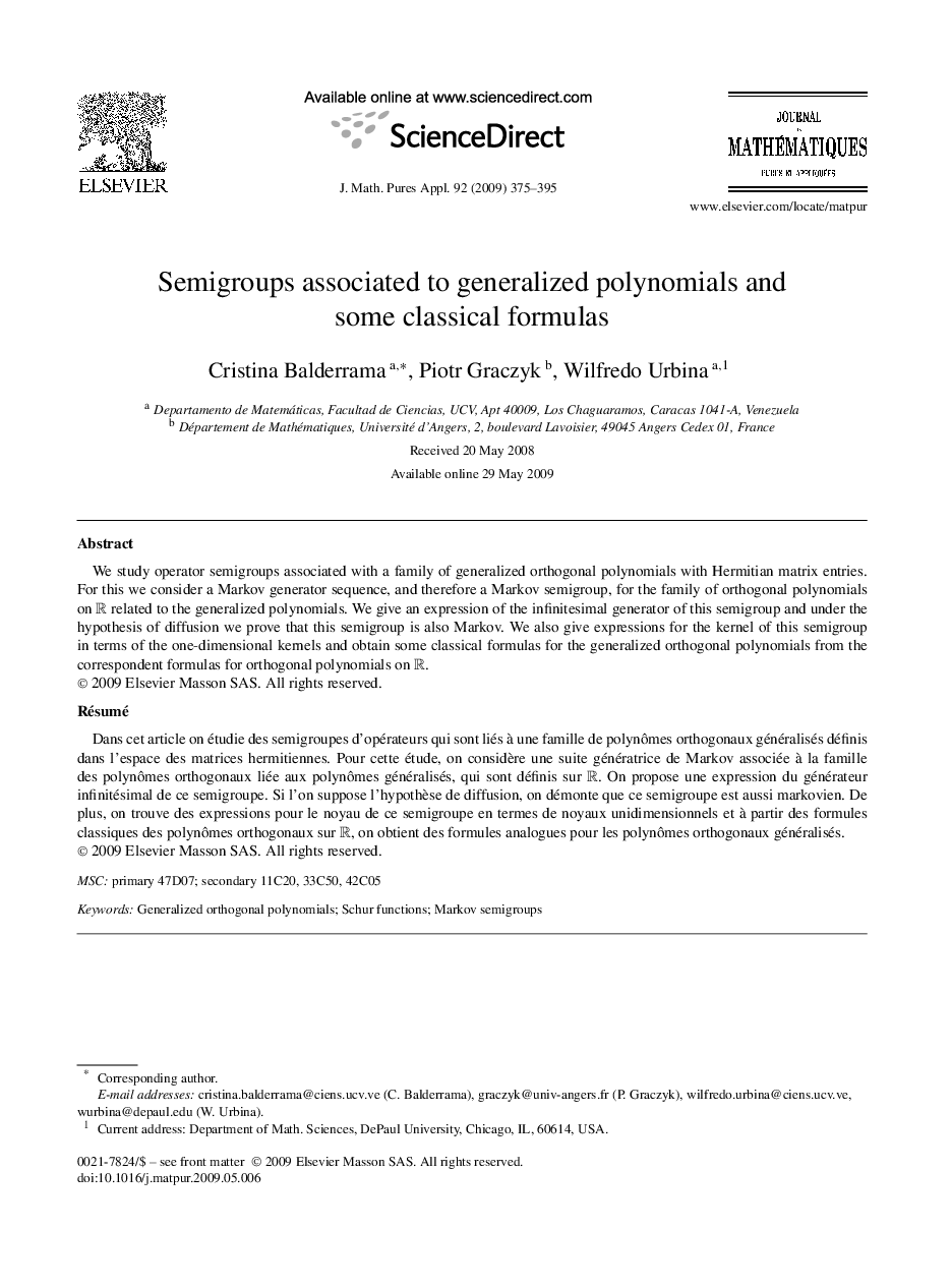 Semigroups associated to generalized polynomials and some classical formulas