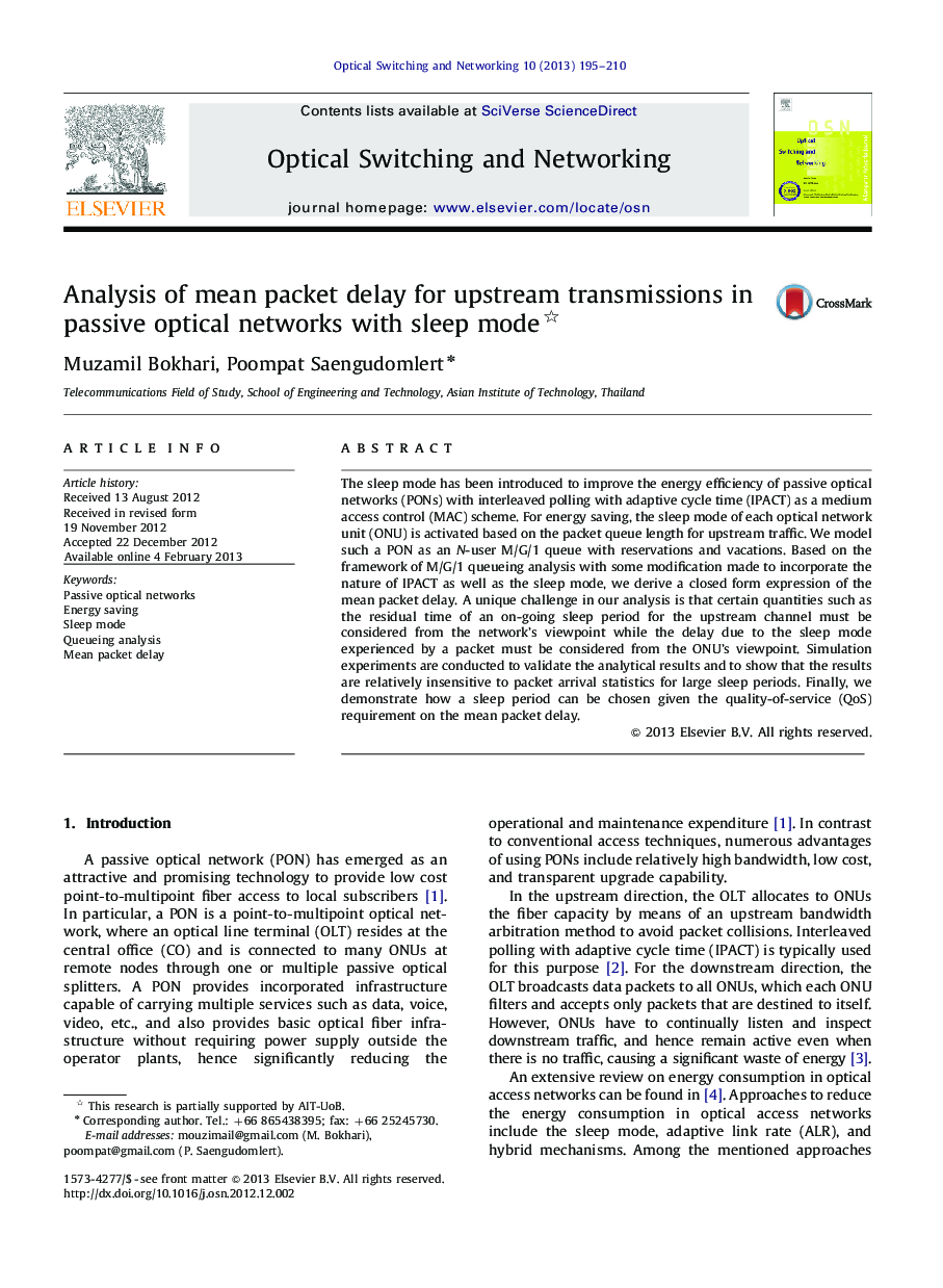 Analysis of mean packet delay for upstream transmissions in passive optical networks with sleep mode 