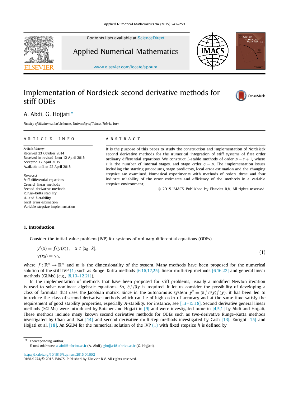 Implementation of Nordsieck second derivative methods for stiff ODEs