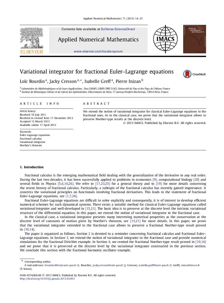 Variational integrator for fractional Euler–Lagrange equations