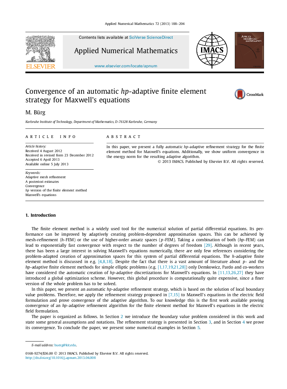 Convergence of an automatic hp-adaptive finite element strategy for MaxwellÊ¼s equations