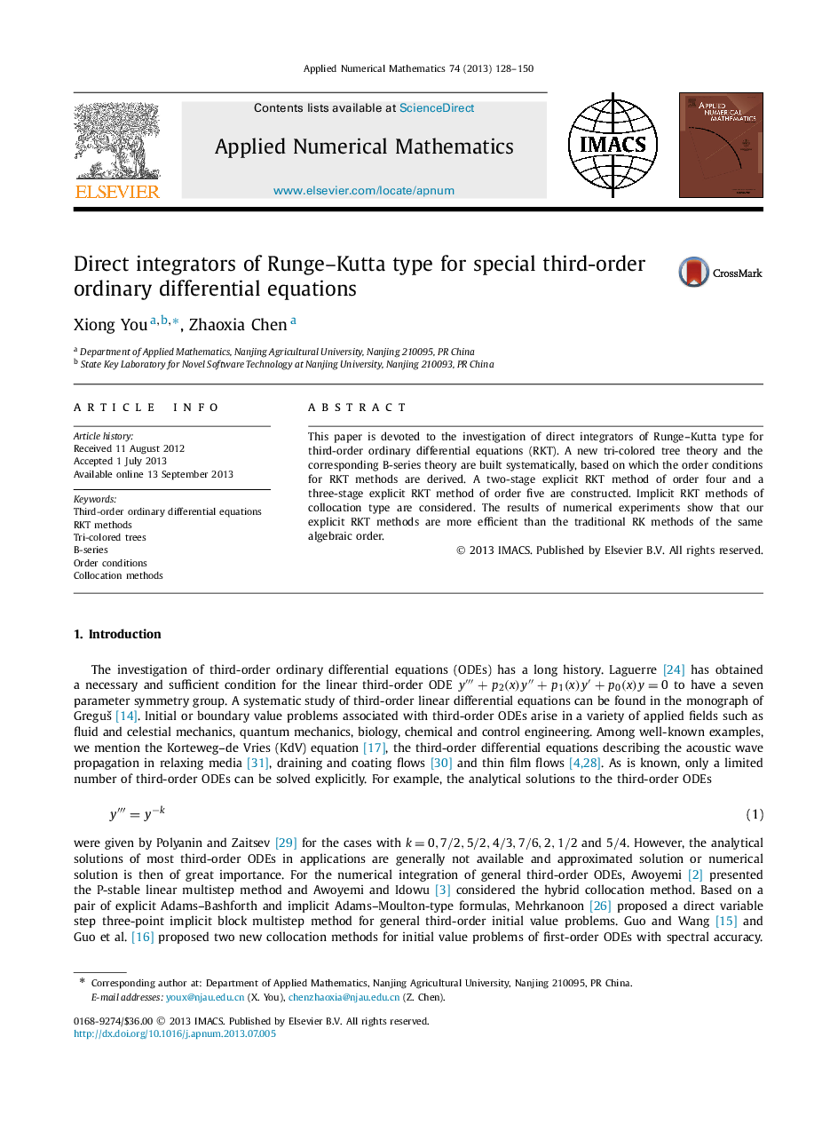 Direct integrators of Runge–Kutta type for special third-order ordinary differential equations