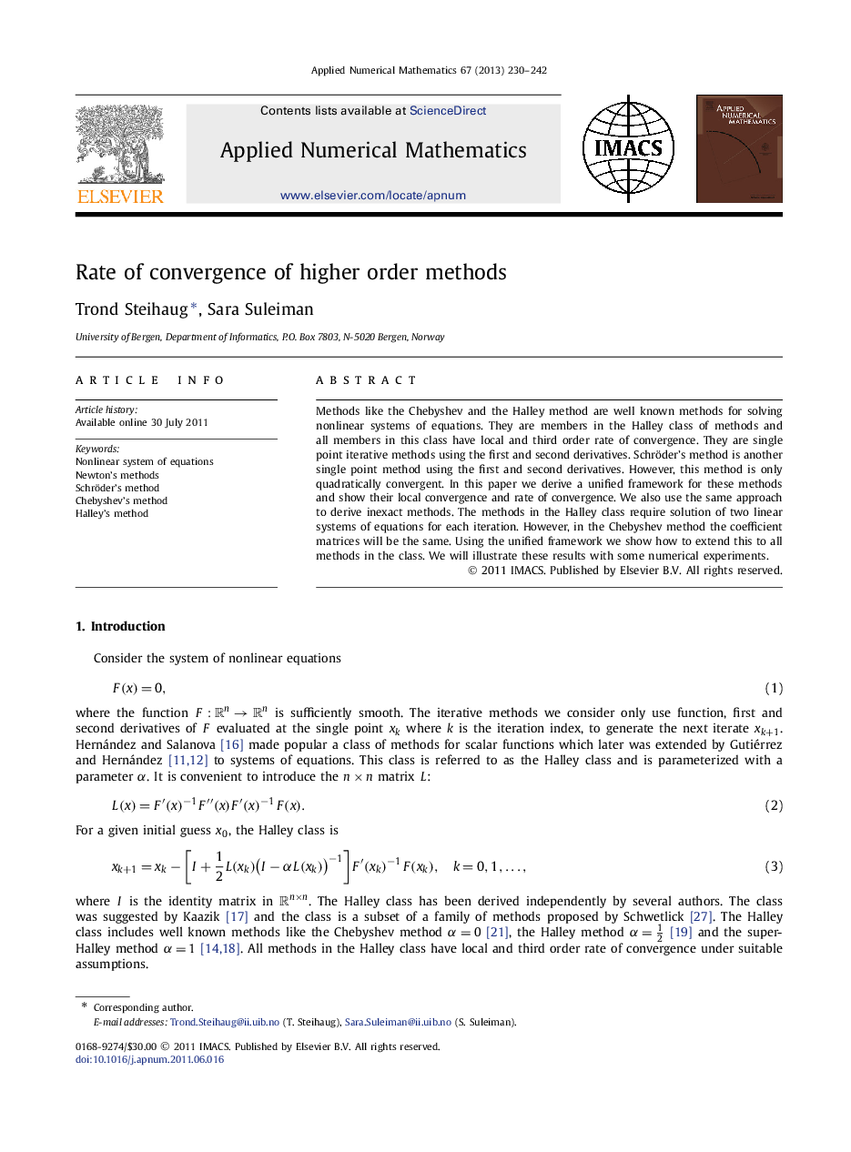 Rate of convergence of higher order methods