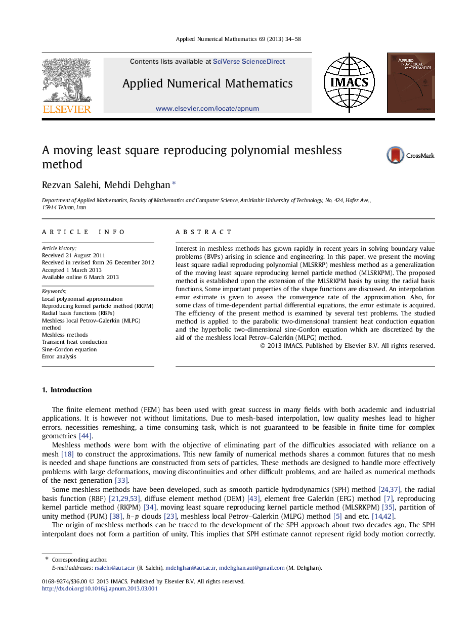 A moving least square reproducing polynomial meshless method