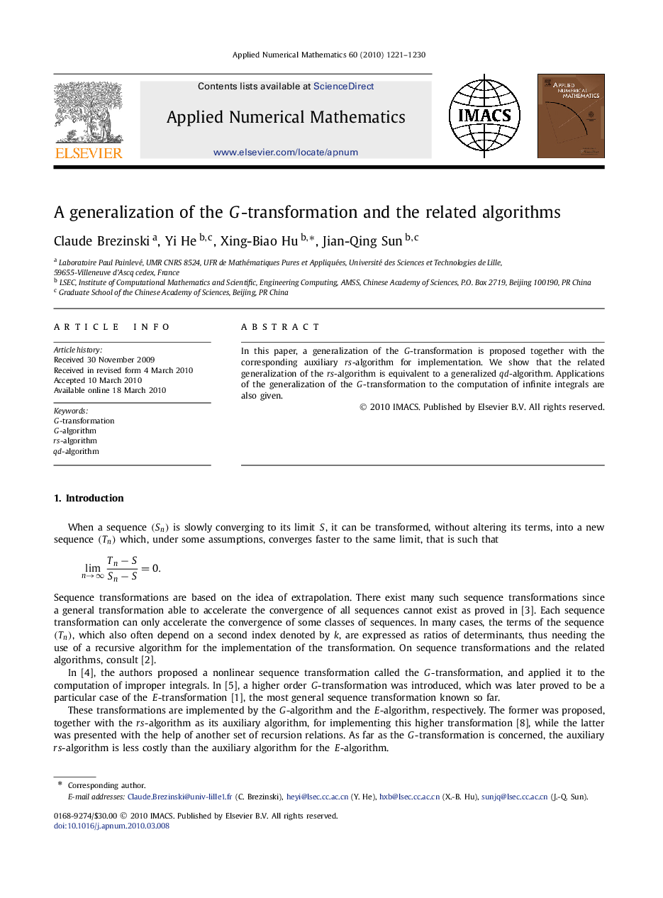 عکس صفحه اول مقاله: A generalization of the G-transformation and the related algorithms A generalization of the G-transformation and the related algorithms