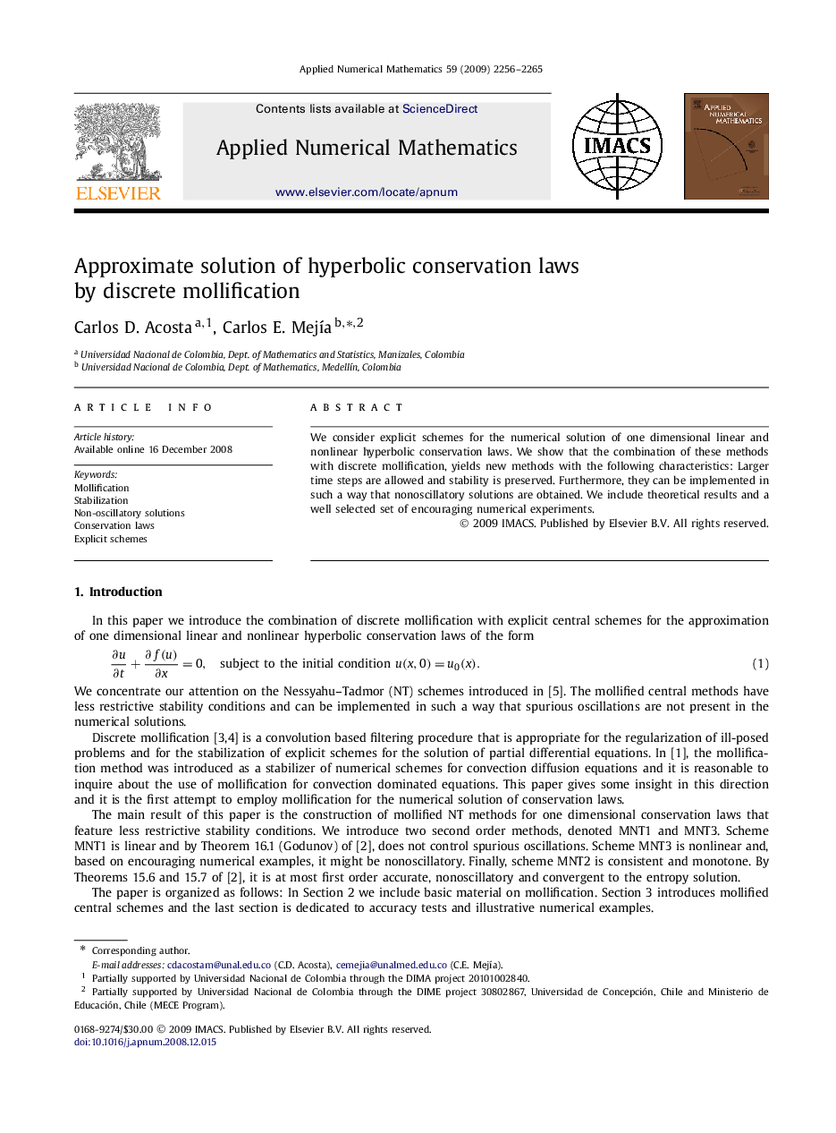 Approximate solution of hyperbolic conservation laws by discrete mollification