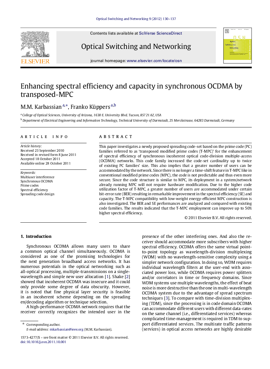 Enhancing spectral efficiency and capacity in synchronous OCDMA by transposed-MPC