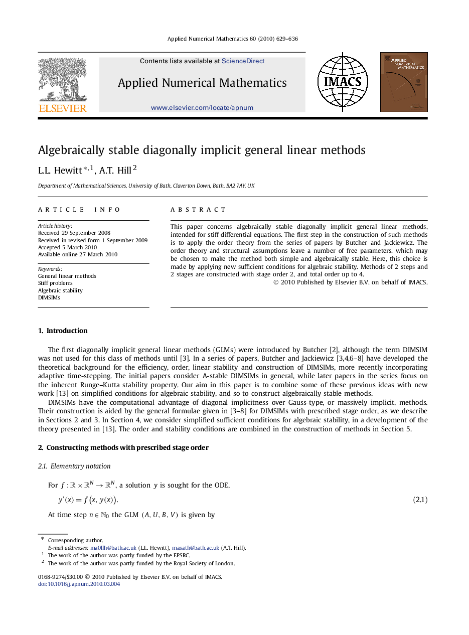 Algebraically stable diagonally implicit general linear methods