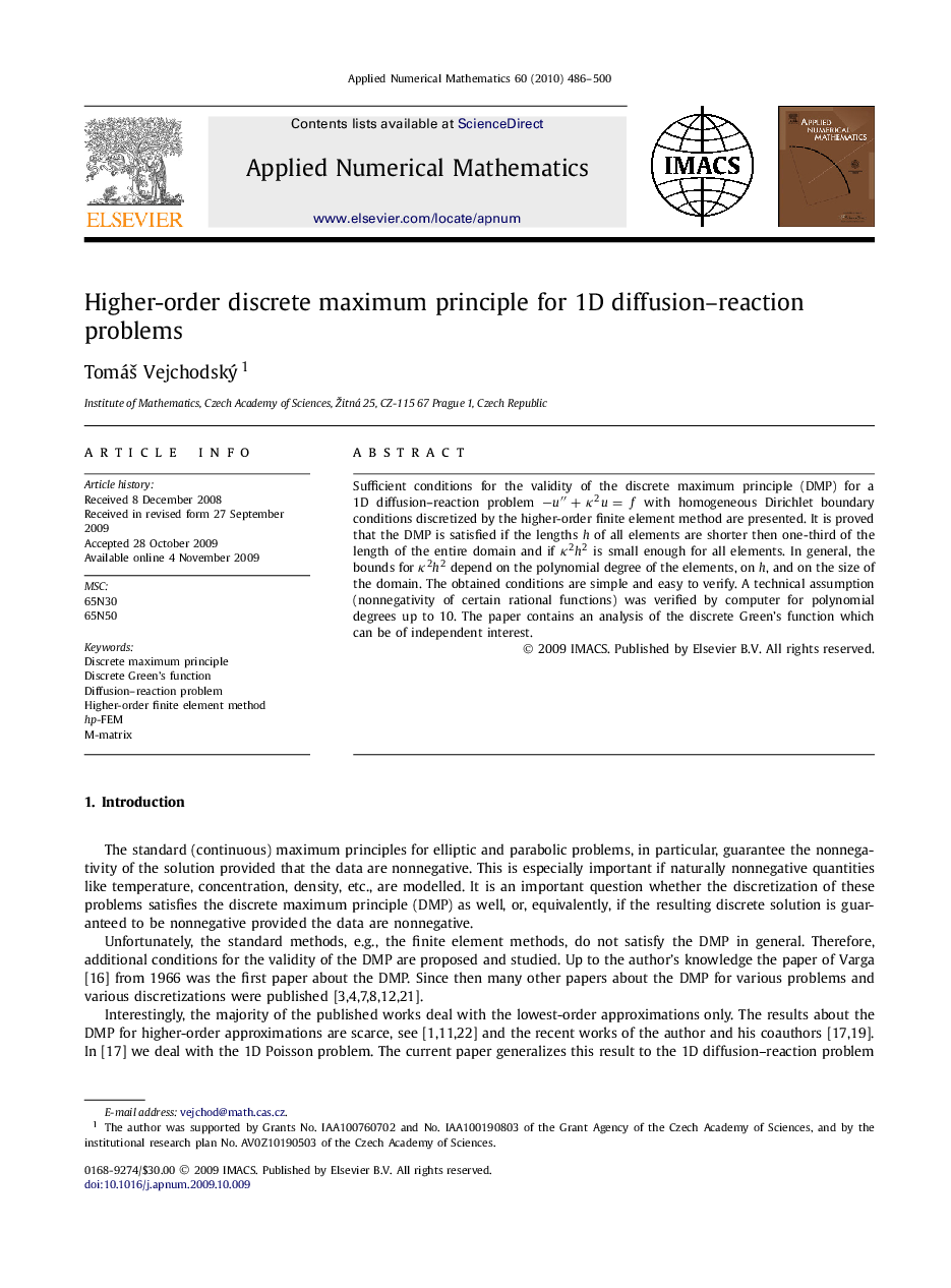 Higher-order discrete maximum principle for 1D diffusion–reaction problems