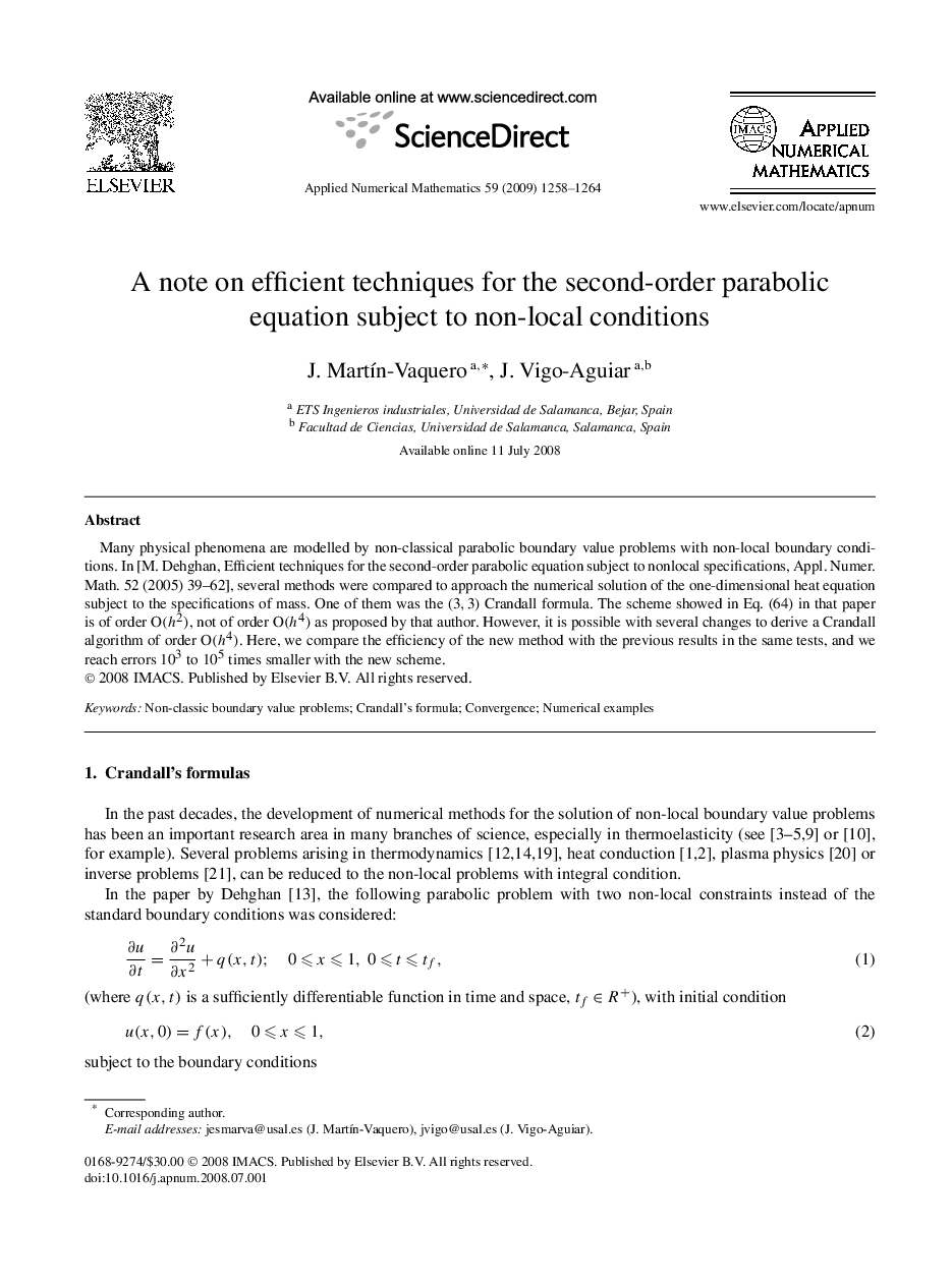 A note on efficient techniques for the second-order parabolic equation subject to non-local conditions