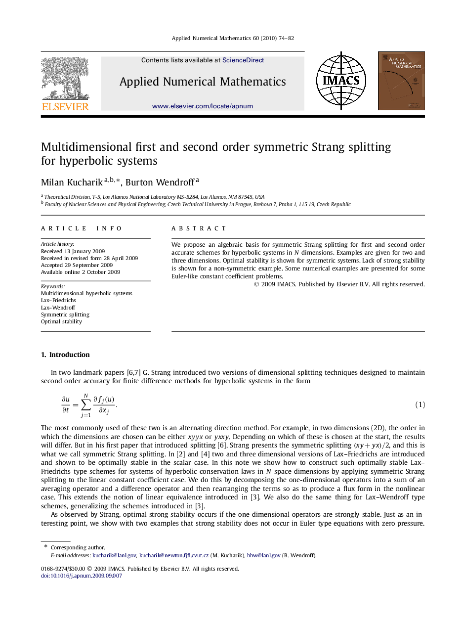 Multidimensional first and second order symmetric Strang splitting for hyperbolic systems