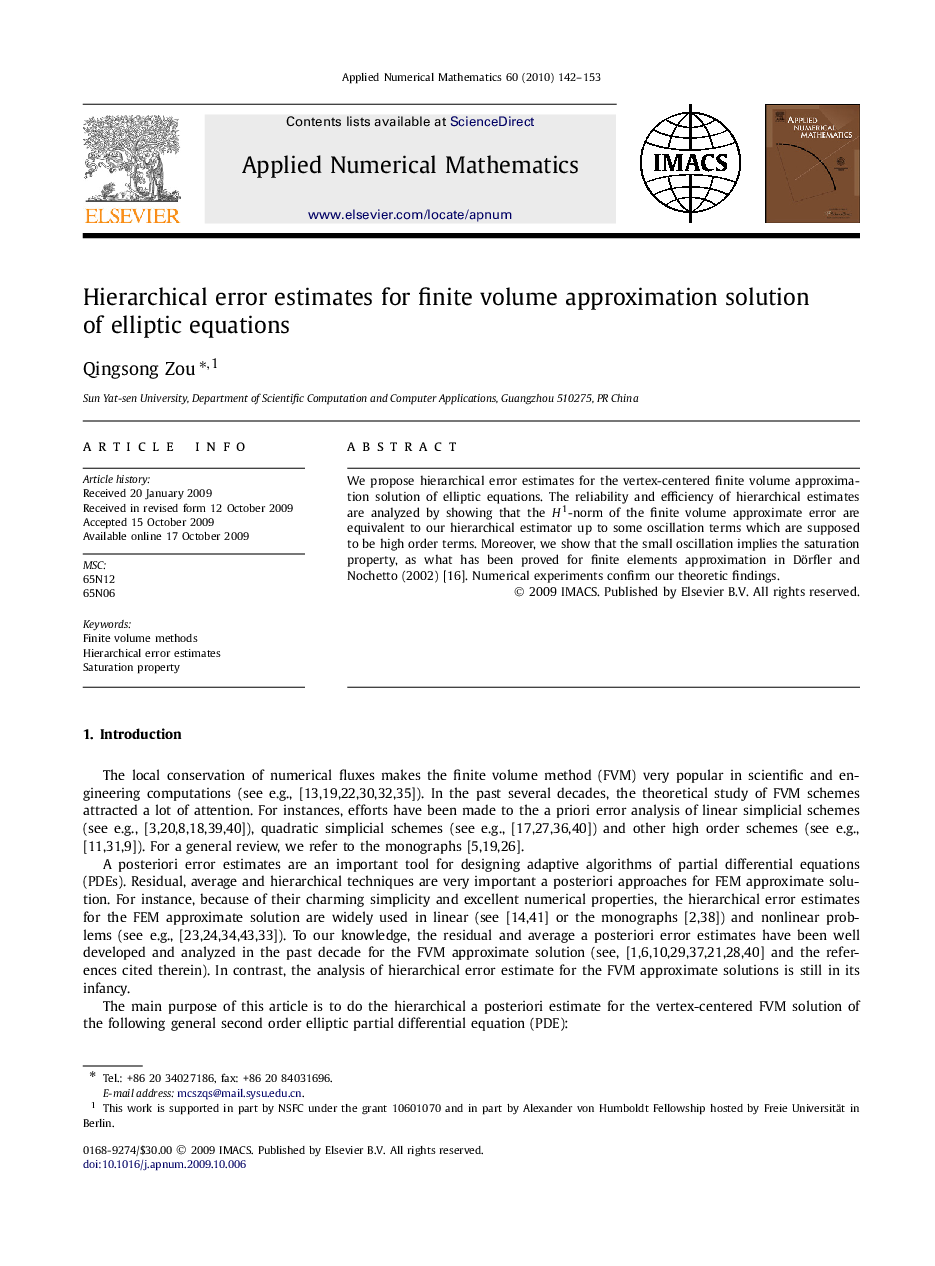 Hierarchical error estimates for finite volume approximation solution of elliptic equations