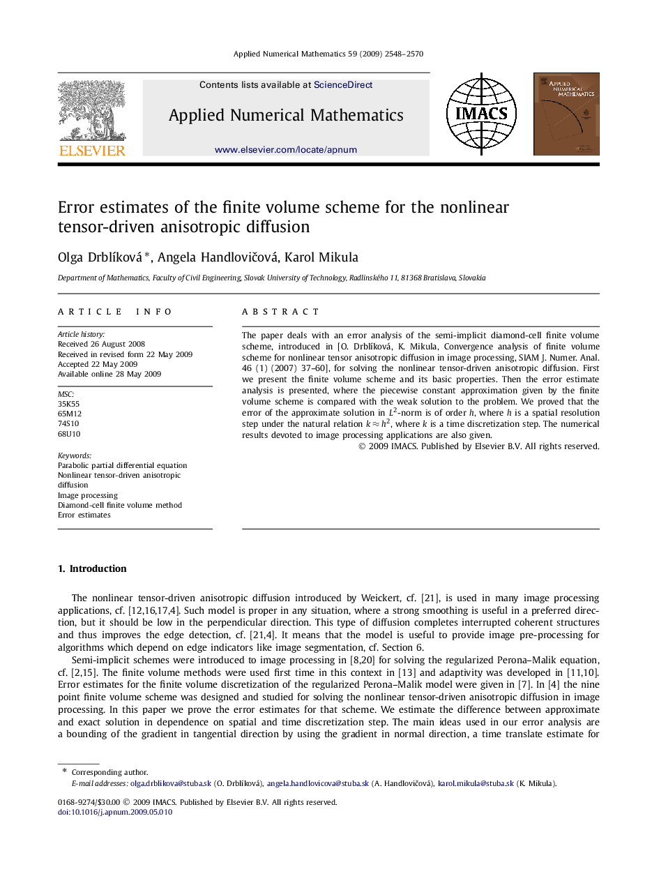 Error estimates of the finite volume scheme for the nonlinear tensor-driven anisotropic diffusion