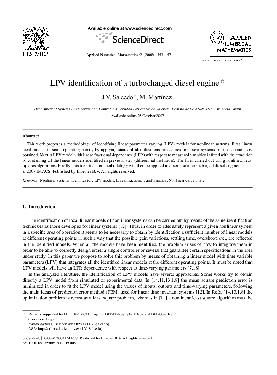 LPV identification of a turbocharged diesel engine 