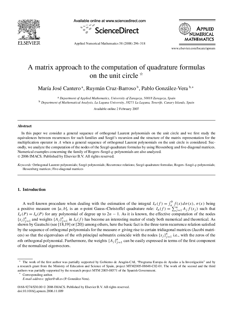 A matrix approach to the computation of quadrature formulas on the unit circle 