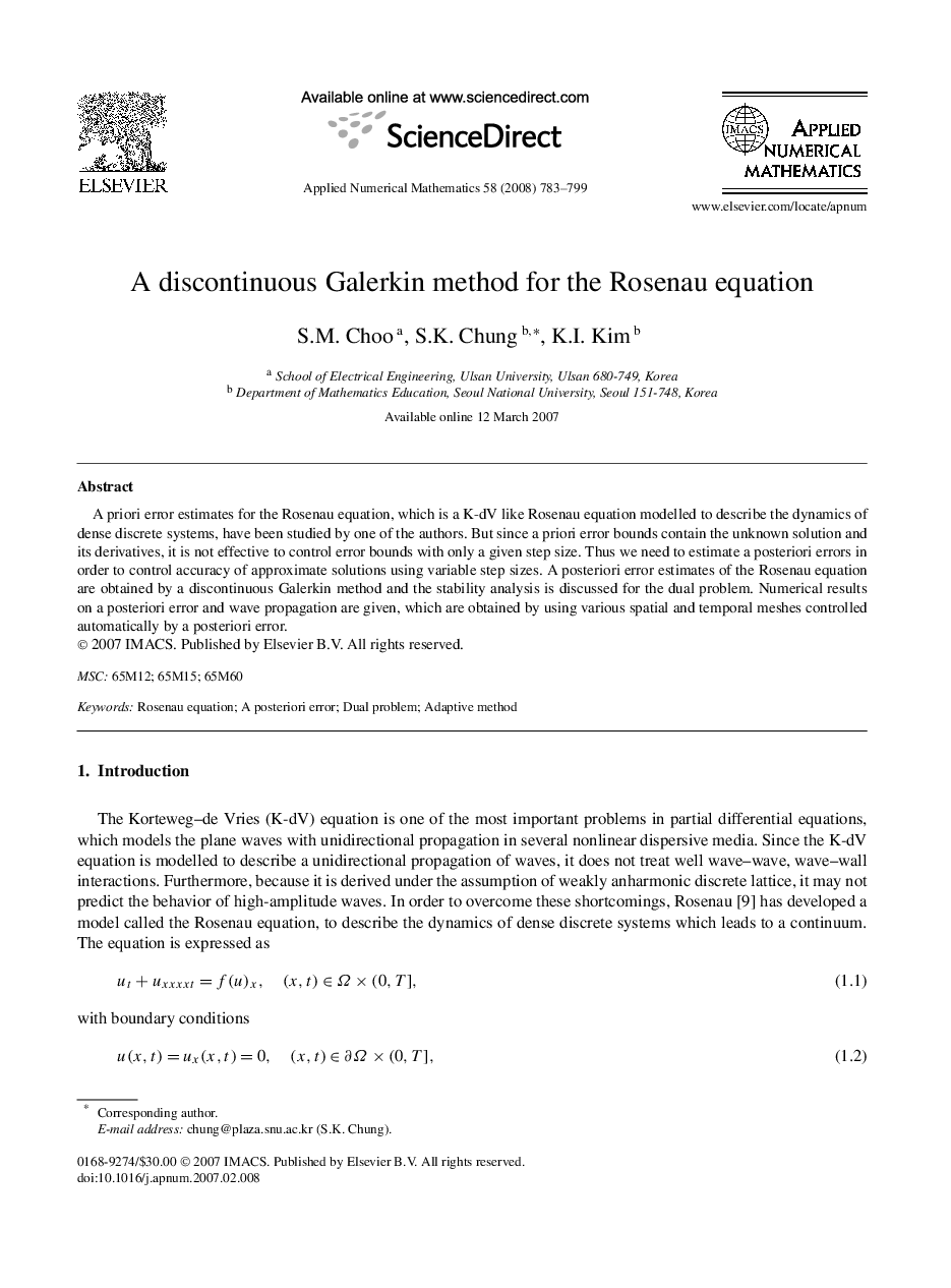 A discontinuous Galerkin method for the Rosenau equation