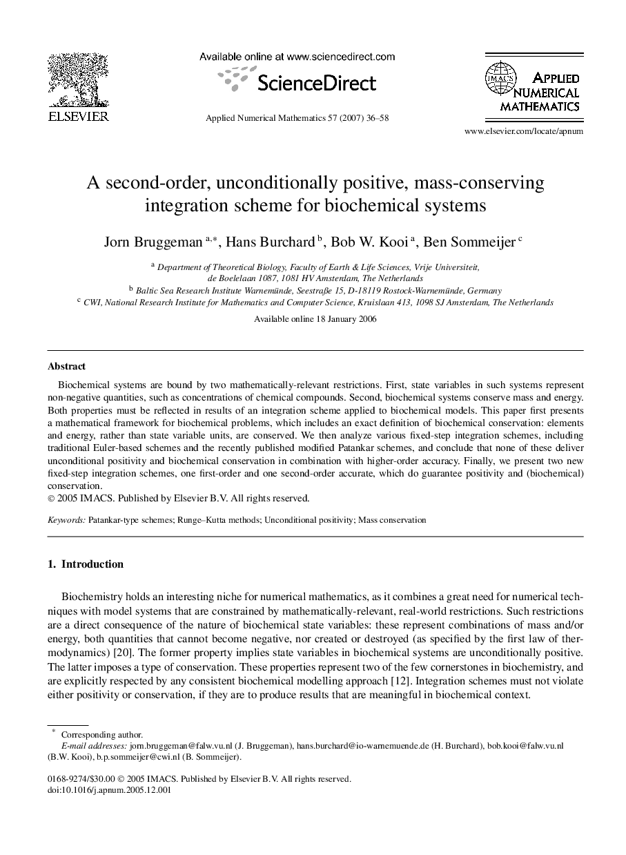 A second-order, unconditionally positive, mass-conserving integration scheme for biochemical systems