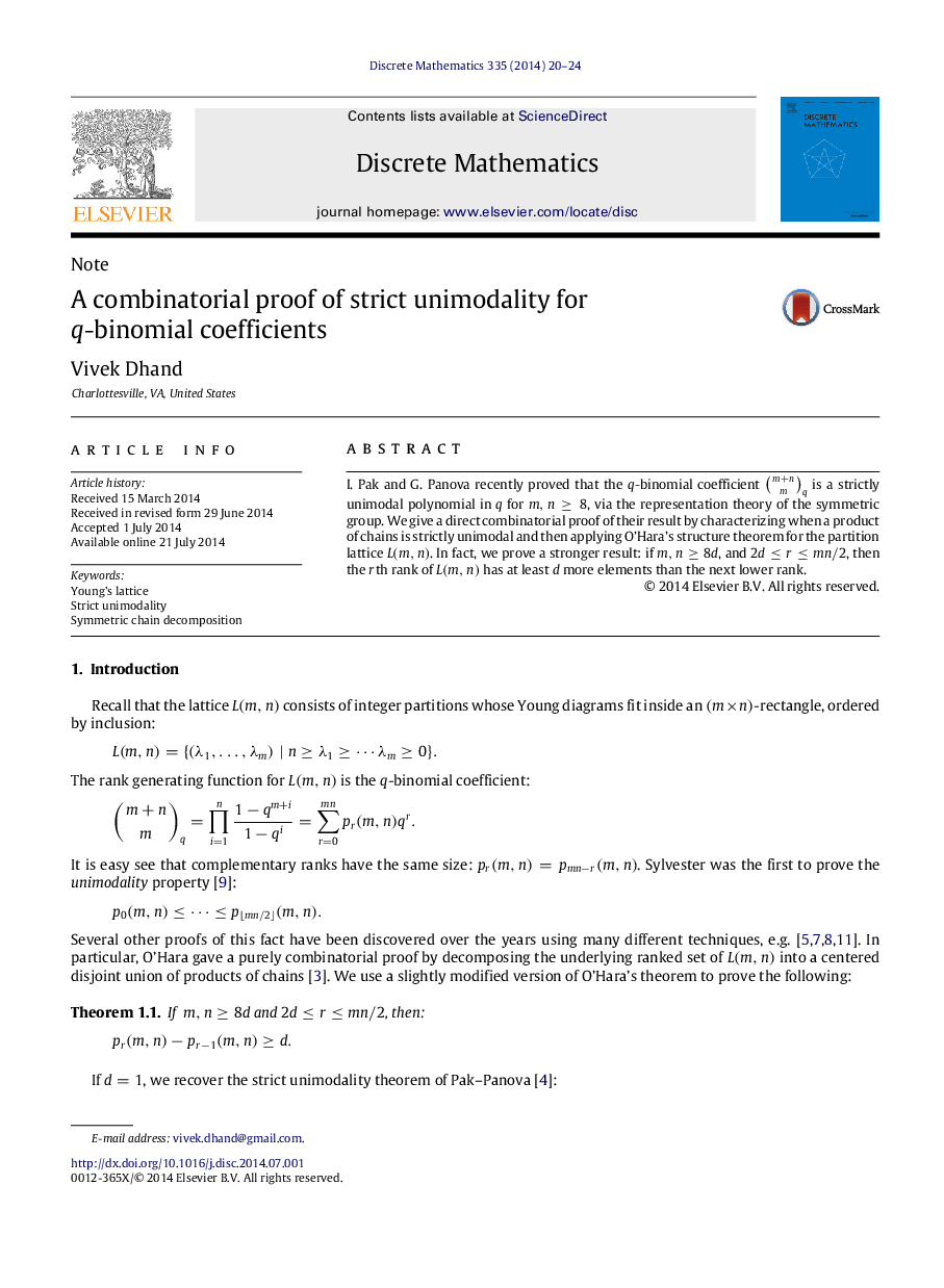 A combinatorial proof of strict unimodality for qq-binomial coefficients