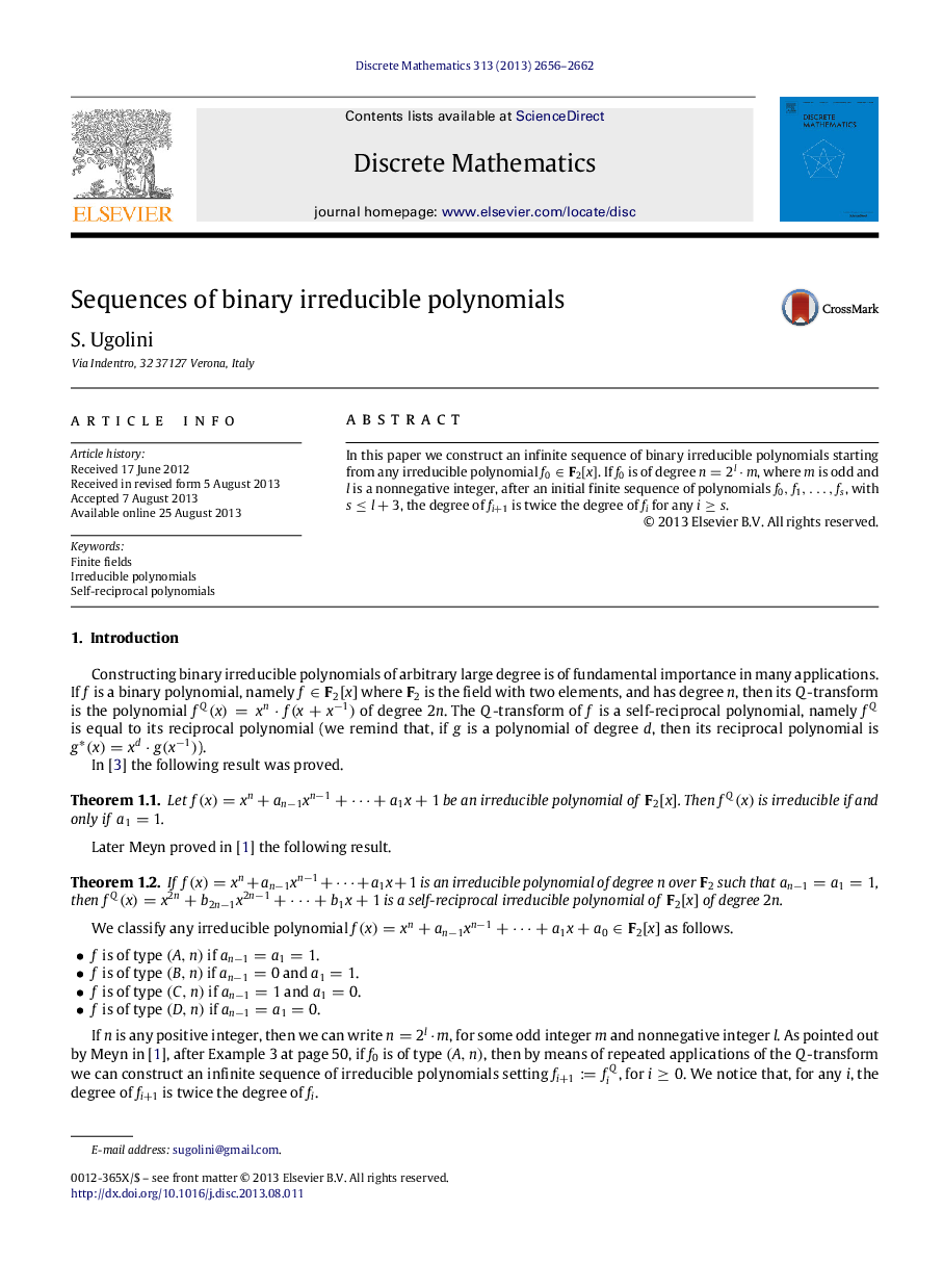 Sequences of binary irreducible polynomials