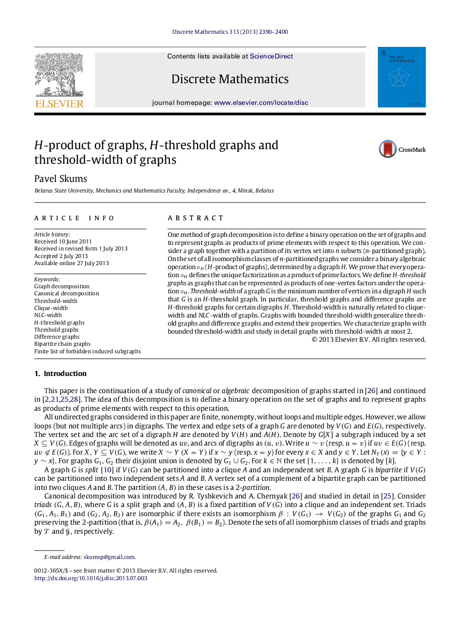 HH-product of graphs, HH-threshold graphs and threshold-width of graphs