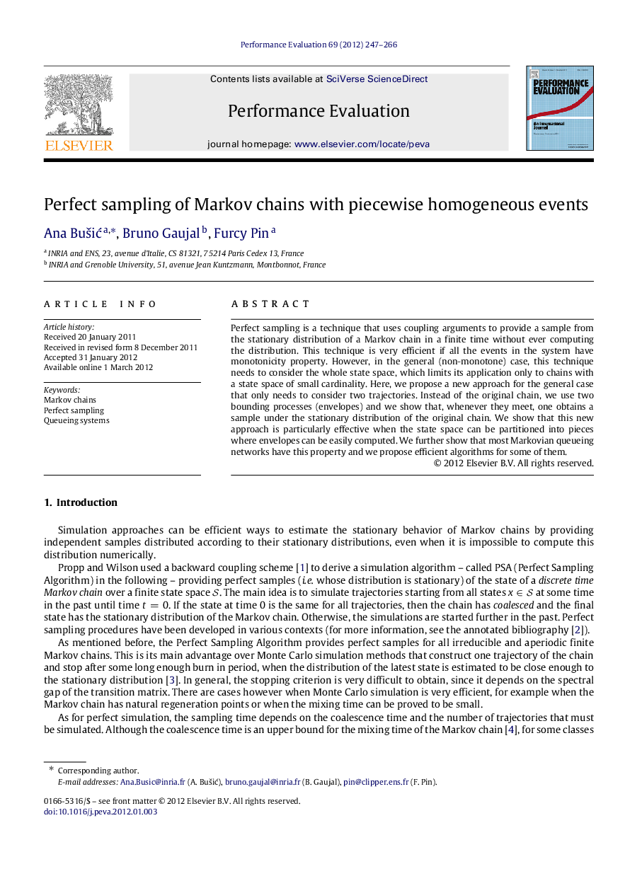 Perfect sampling of Markov chains with piecewise homogeneous events