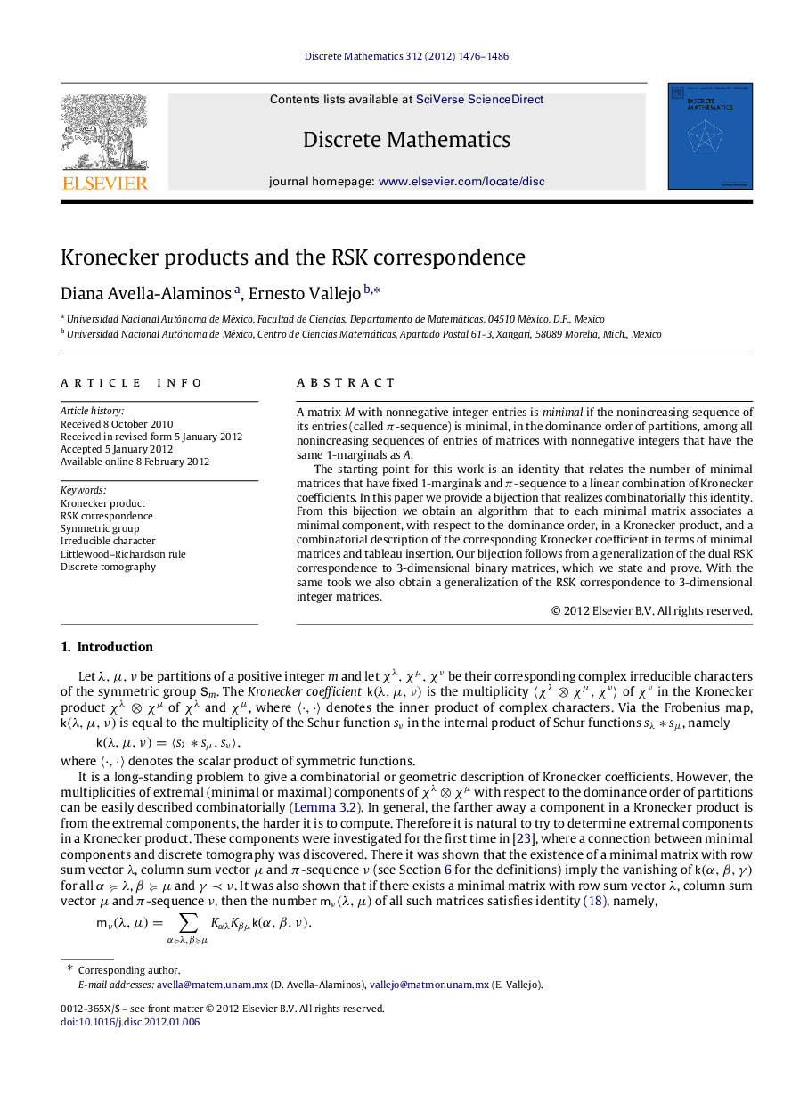 Kronecker products and the RSK correspondence