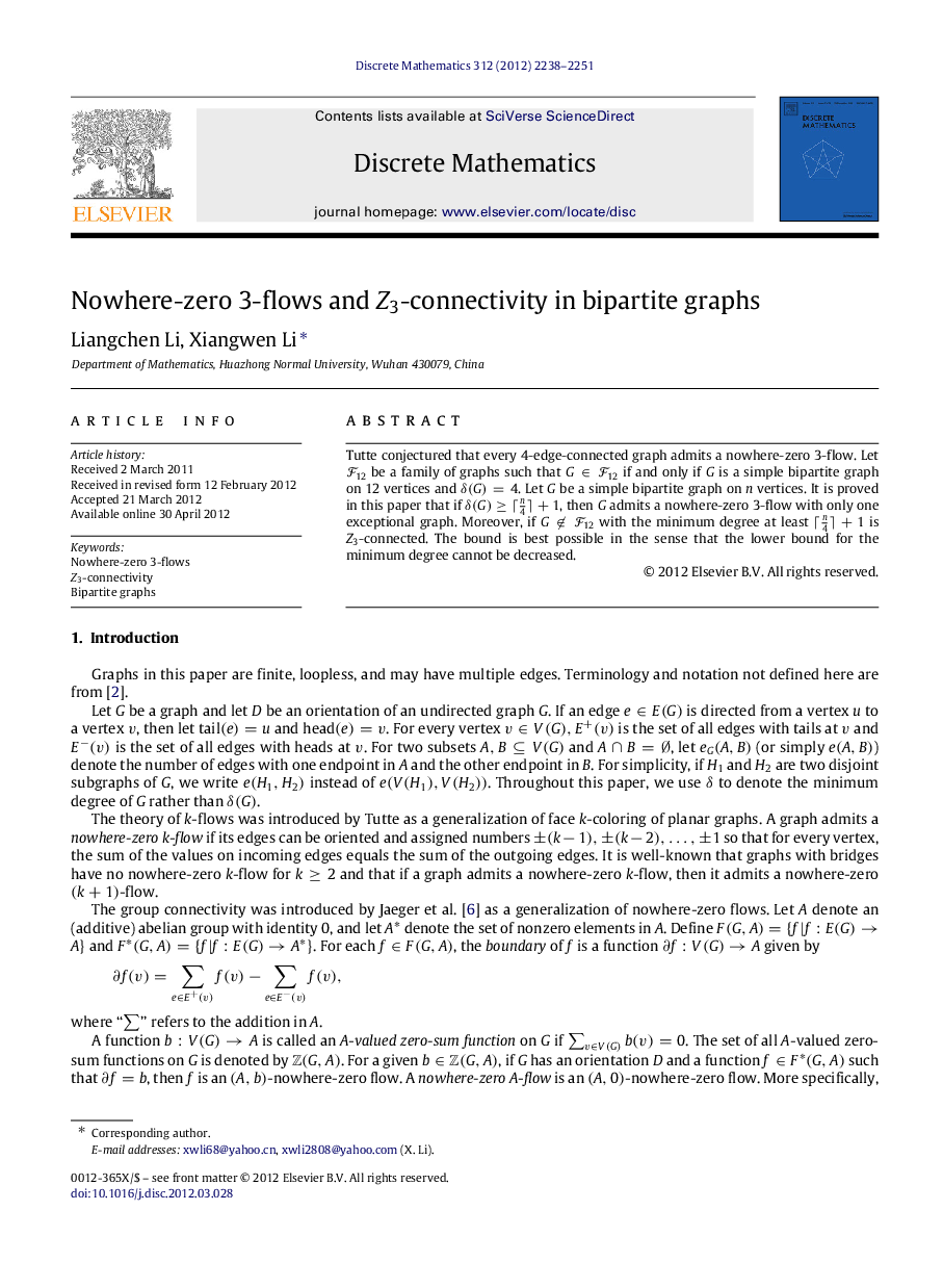 Nowhere-zero 3-flows and Z3Z3-connectivity in bipartite graphs