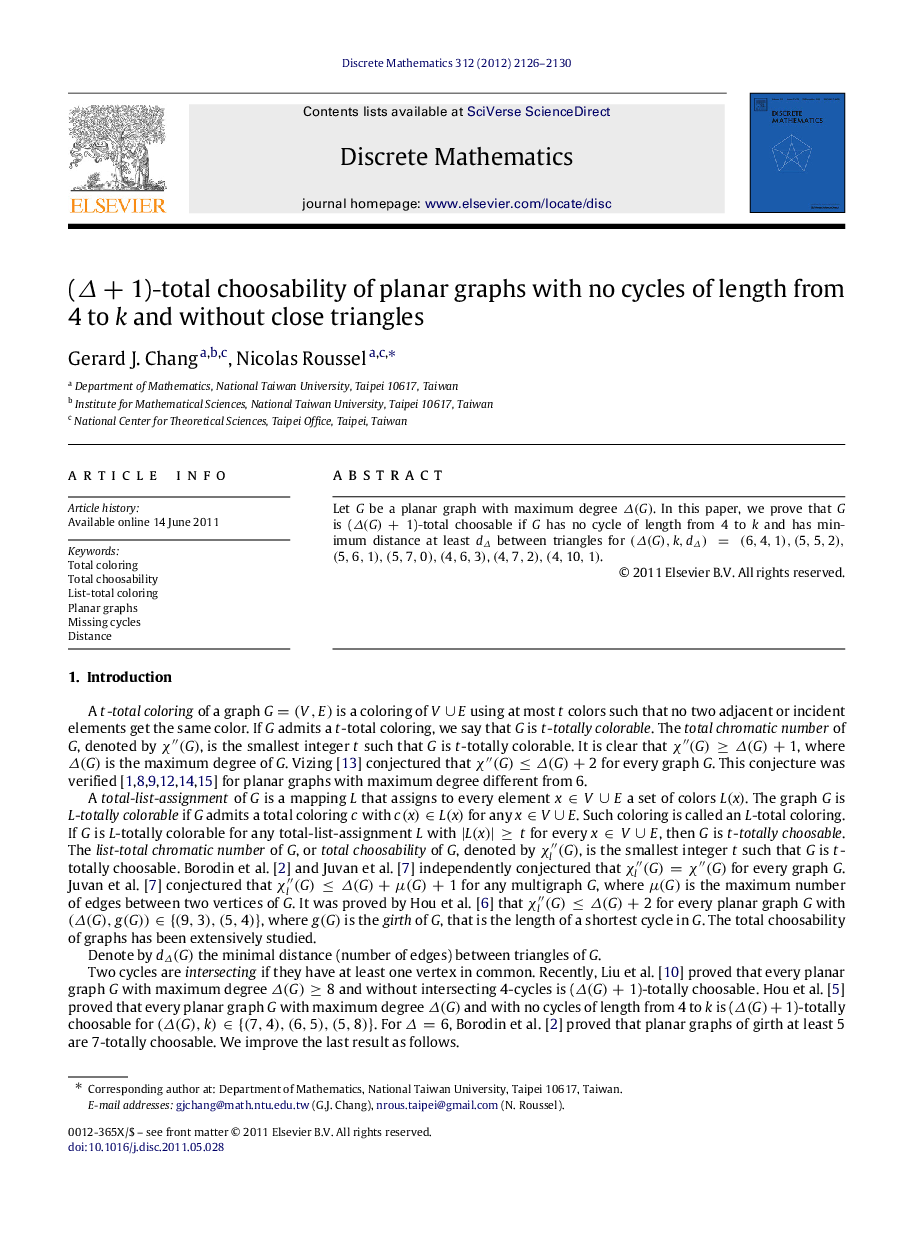 (Δ+1Δ+1)-total choosability of planar graphs with no cycles of length from 4 to kk and without close triangles