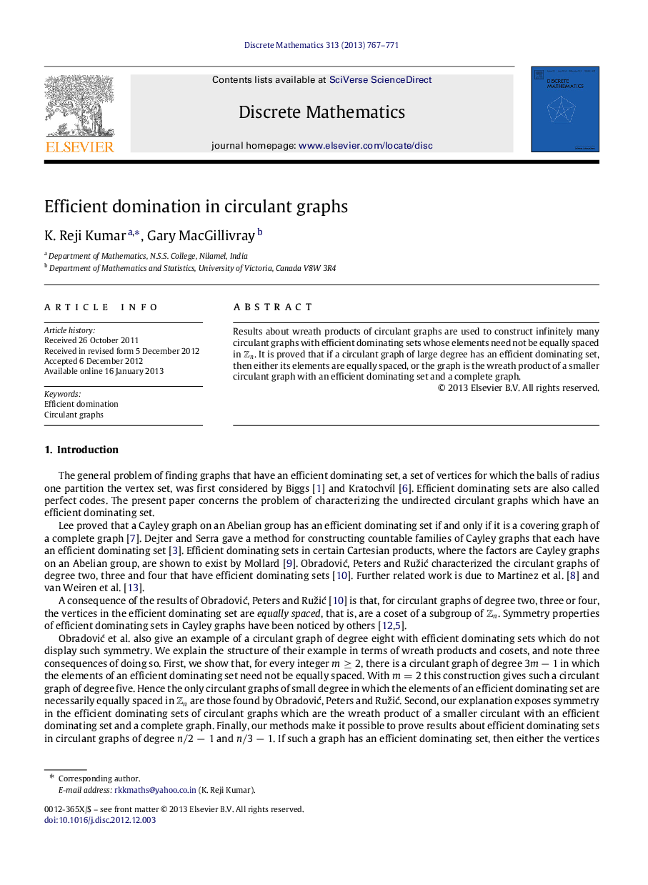 Efficient domination in circulant graphs