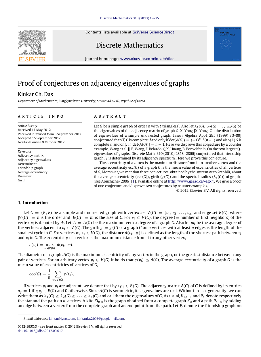 Proof of conjectures on adjacency eigenvalues of graphs