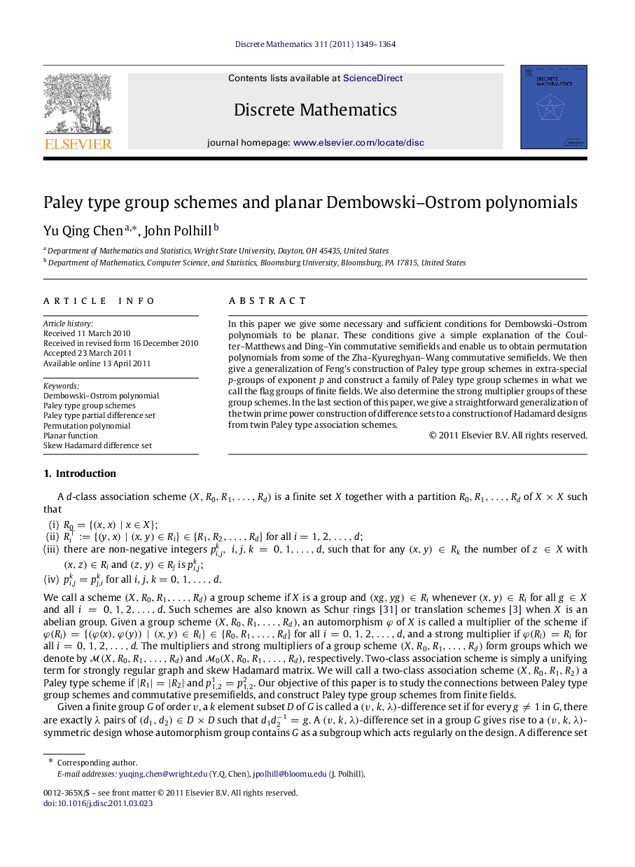 Paley type group schemes and planar Dembowski–Ostrom polynomials