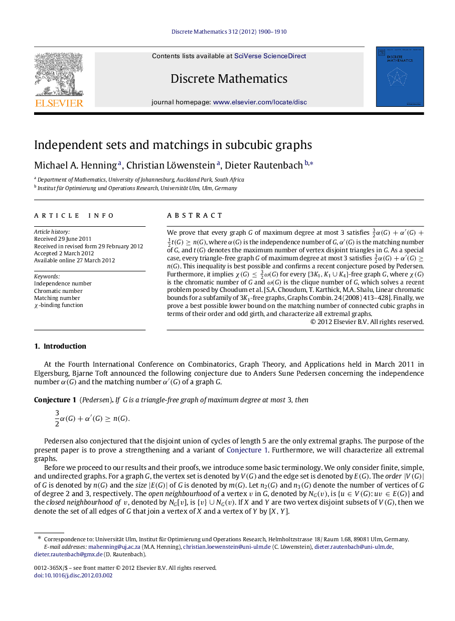 Independent sets and matchings in subcubic graphs