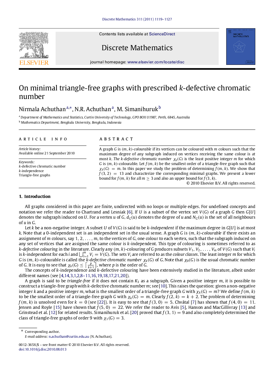 On minimal triangle-free graphs with prescribed kk-defective chromatic number