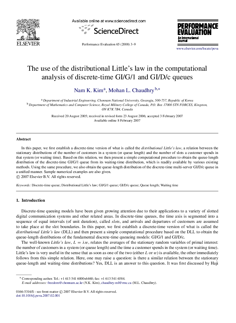 The use of the distributional Little’s law in the computational analysis of discrete-time GI/G/1 and GI/D/c queues